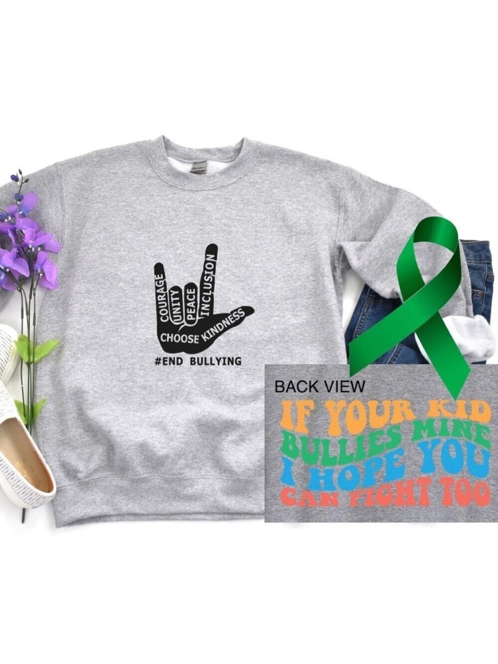 Parents against bullying mental health graphic raglan sweatshirt size XL